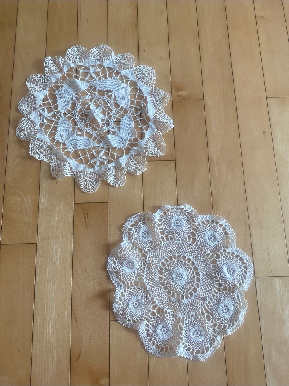 Handmade Creme Crochet Doilies Set of 2: 
1) 11” 2)  9”W